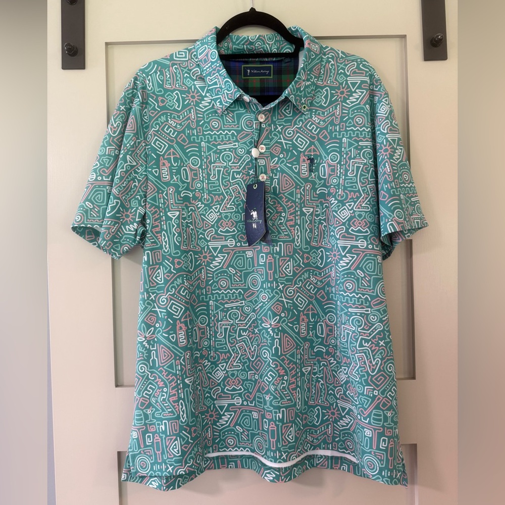 NWT William Murray Men's Teal and Pink Graphic Polo